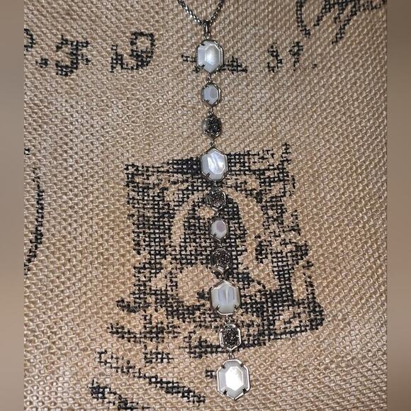 Kendra Scott Custom Adjustable Necklace Silver Black Drusy Clear Slate Pearl - Picture 7 of 8